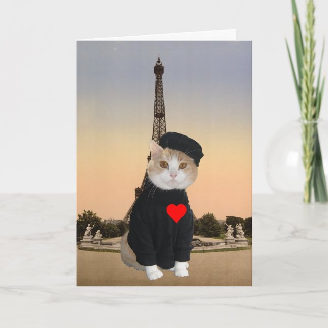 Funny French Cat/Kitty Valentine Holiday Card (Front)