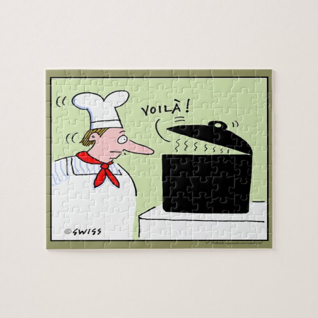 Funny French Chef Cartoon Art Voila Gourmet Jigsaw Puzzle (Horizontal)