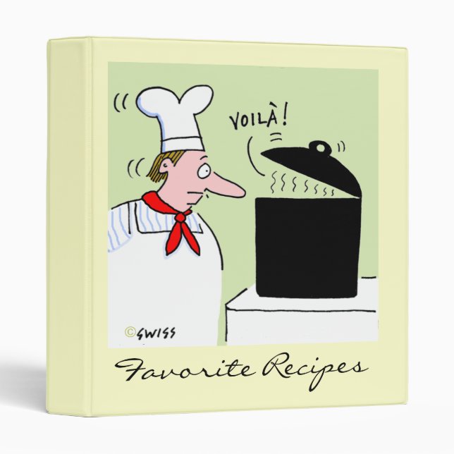 Funny French Chef Cartoon Voila Cooking  Recipe Binder (Front/Spine)