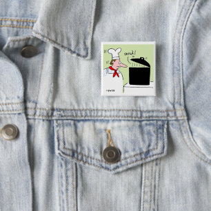 Funny French Chef with Kettle on Stove Cartoon 2 Inch Square Button