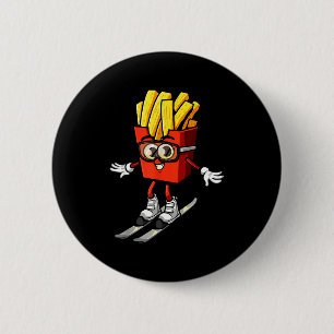 Funny french fry ski potato fries skiing instructo 2 inch round button