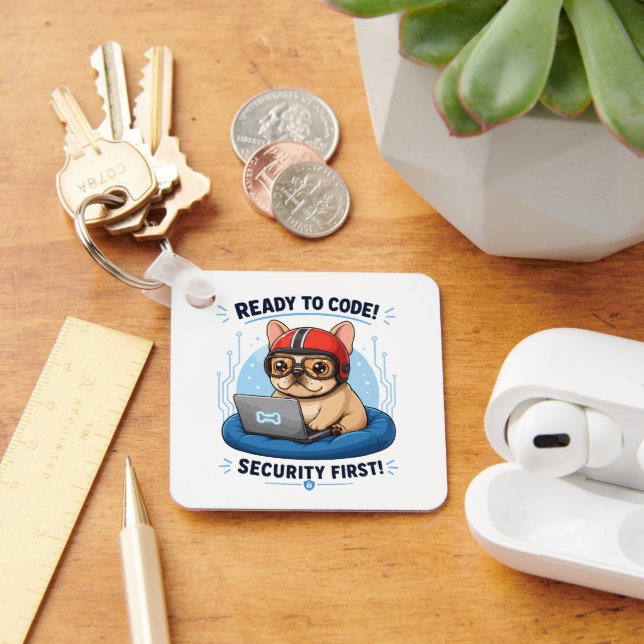 Funny Frenchie Coder Cybersecurity Dog Sticker Keychain (Desk)