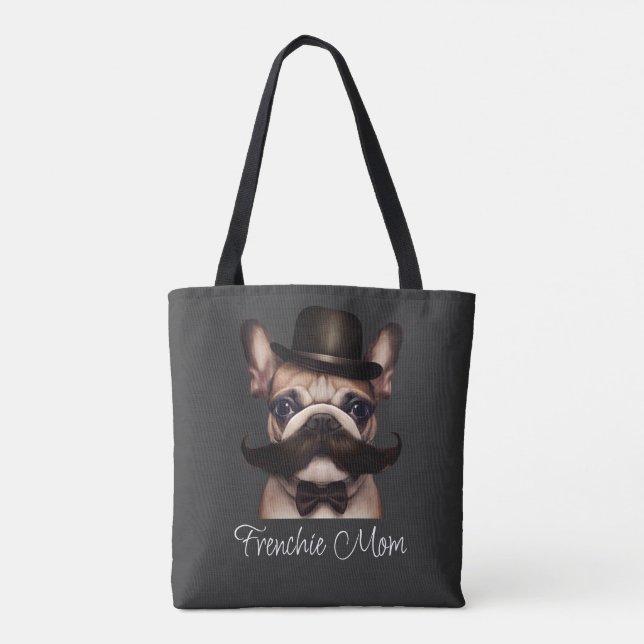Funny Frenchie Custom Grey  Tote Bag (Back)