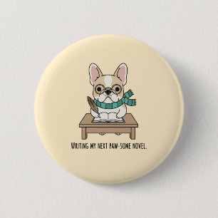 Funny Frenchie Glasses Character Illustration 2 Inch Round Button