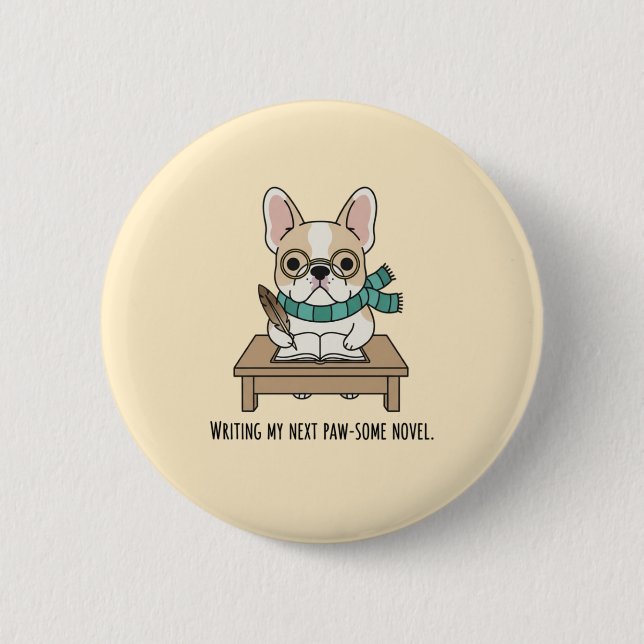 Funny Frenchie Glasses Character Illustration 2 Inch Round Button (Front)