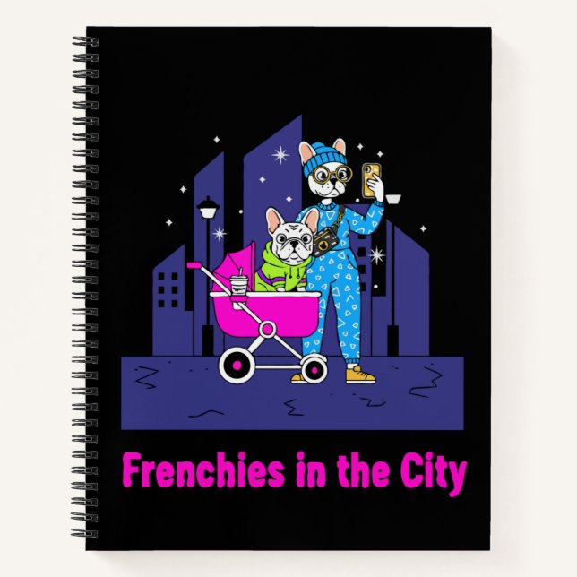  Funny Frenchies in the City | Cute Cartoon French Notebook (Front)