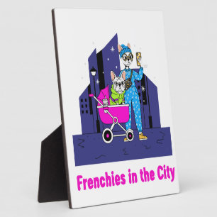  Funny Frenchies in the City   Cute Cartoon French Plaque