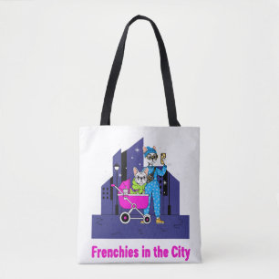 Funny Frenchies in the City Cute Cartoon French Tote Bag