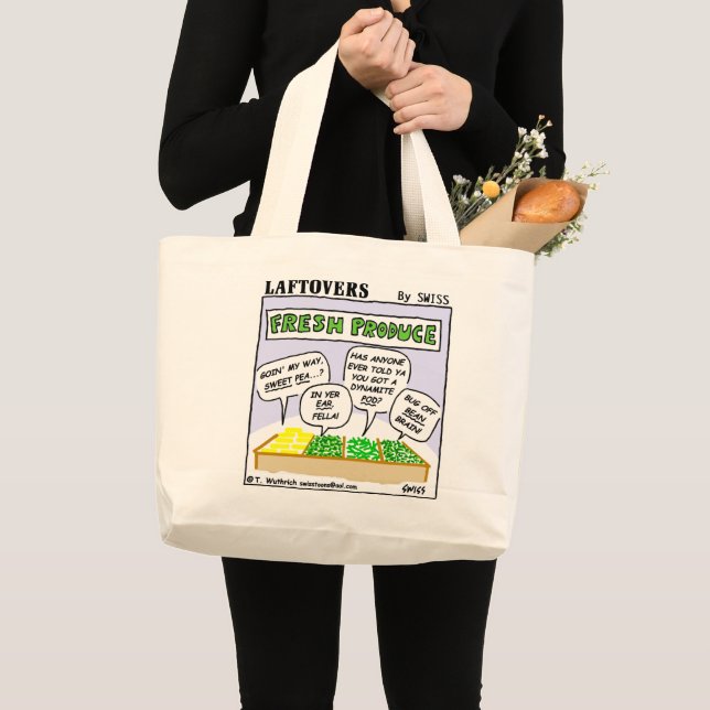 Funny Fresh Produce Laftovers Cartoon Grocery Tote (Front (Product))