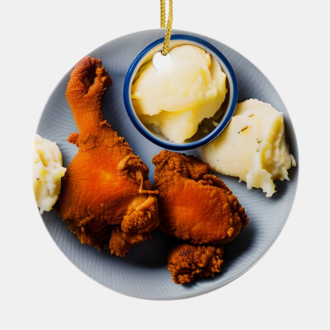 Funny Fried Chicken Christmas Ceramic Ornament (Front)