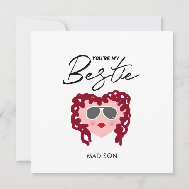 Funny Friendship Pink Heart Bestie Personalized Card (Front)