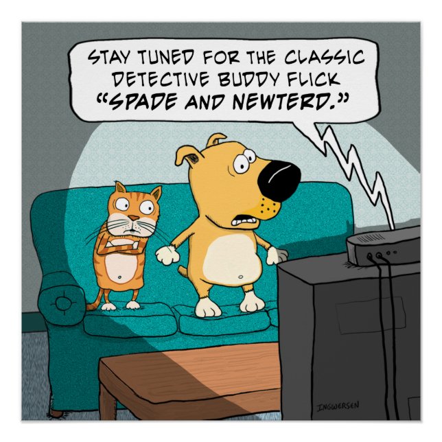 Funny Frightened Cat and Dog Poster (Front)