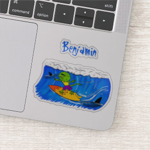 Funny frilled neck lizard surfing cartoon