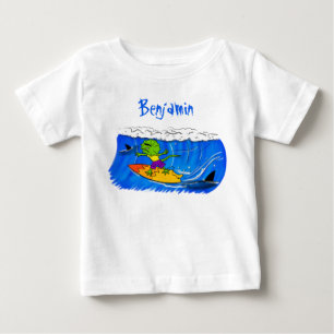 Funny frilled neck lizard surfing cartoon baby T-Shirt
