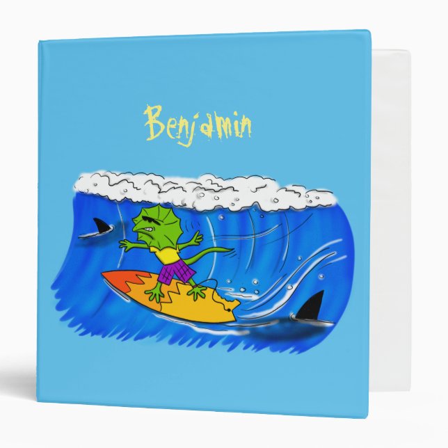 Funny frilled neck lizard surfing cartoon binder (Front/Inside)