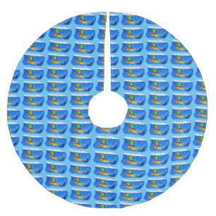 Funny frilled neck lizard surfing cartoon brushed polyester tree skirt