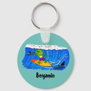 Funny frilled neck lizard surfing cartoon keychain