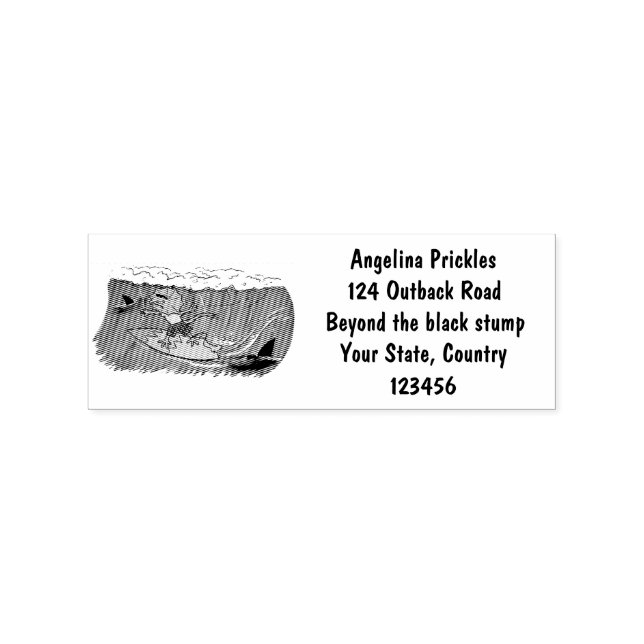 Funny frilled neck lizard surfing cartoon rubber stamp (Imprint)