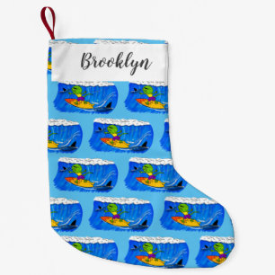 Funny frilled neck lizard surfing cartoon small christmas stocking
