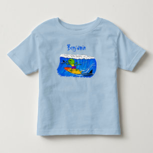 Funny frilled neck lizard surfing cartoon toddler t-shirt