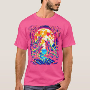 Funny Frog 3 Frogs Howling At The Moon Vibrant Ret T-Shirt