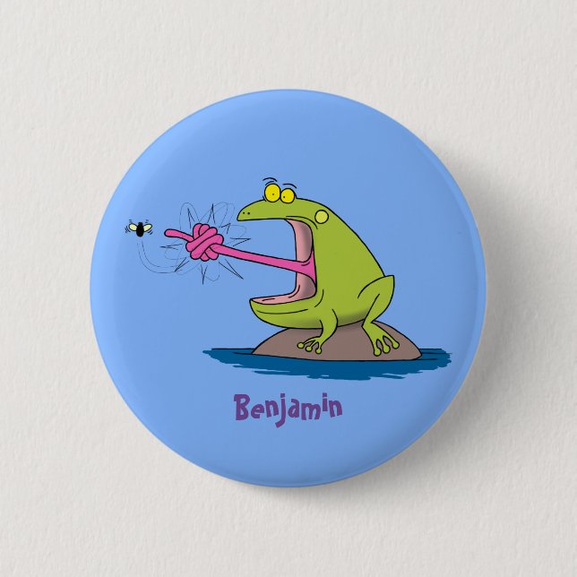 Funny frog and fly cartoon 2 inch round button (Front)