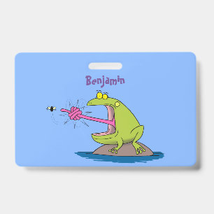 Funny frog and fly cartoon badge
