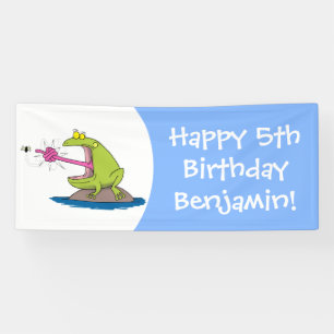Funny frog and fly cartoon banner