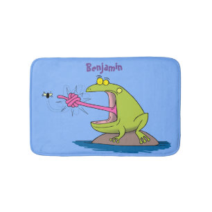 Funny frog and fly cartoon bath mat