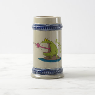 Funny frog and fly cartoon beer stein