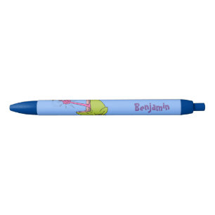 Funny frog and fly cartoon black ink pen