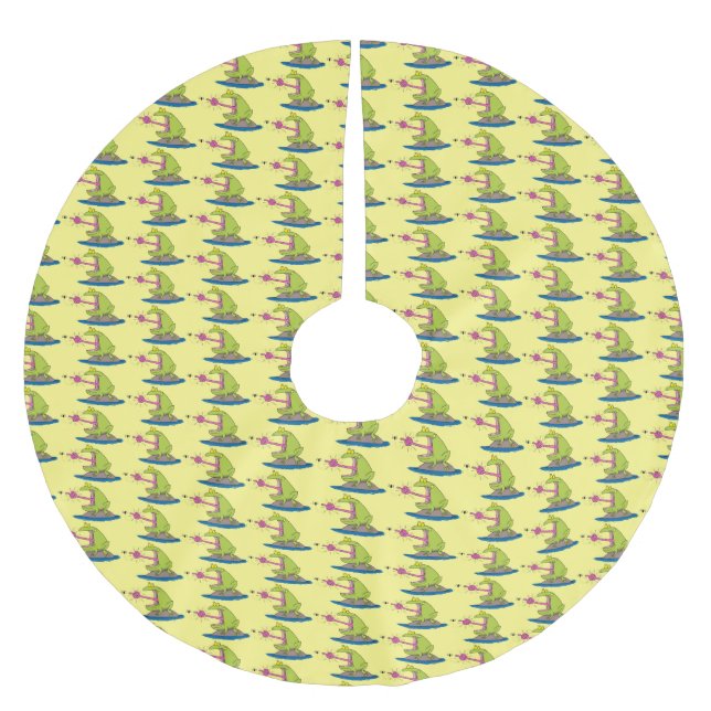 Funny frog and fly cartoon brushed polyester tree skirt (Front)