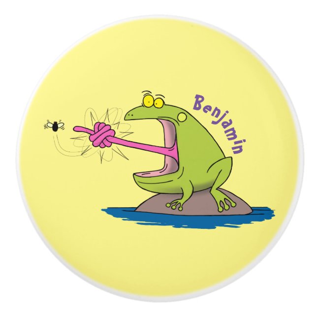 Funny frog and fly cartoon ceramic knob (Front)