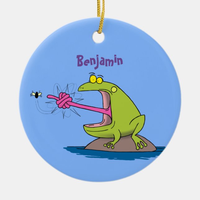 Funny frog and fly cartoon ceramic ornament (Front)