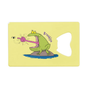 Funny frog and fly cartoon credit card bottle opener