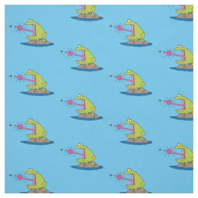 Funny frog and fly cartoon fabric (Swatch)