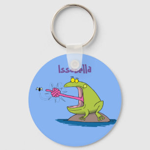 Funny frog and fly cartoon keychain