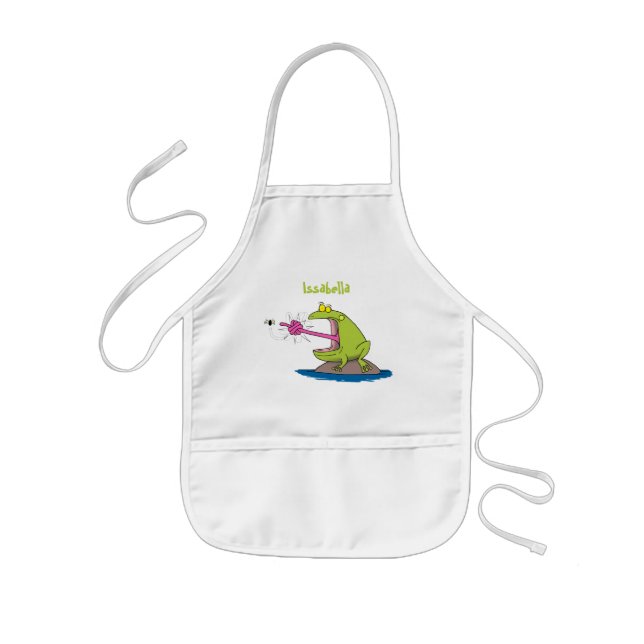 Funny frog and fly cartoon kids apron (Front)