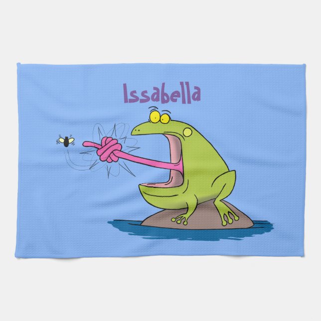 Funny frog and fly cartoon kitchen towel (Horizontal)