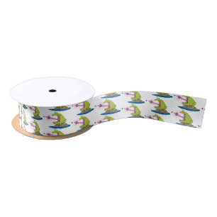 Funny frog and fly cartoon satin ribbon