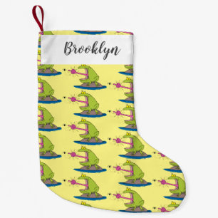 Funny frog and fly cartoon small christmas stocking