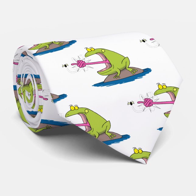 Funny frog and fly cartoon tie (Rolled)