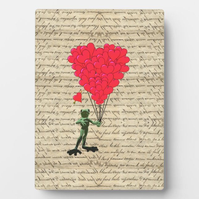 Funny frog and heart balloons plaque (Front)