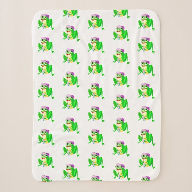 Funny Frog Baby Sherpa Blanket (Front)