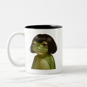 Funny Frog Bob Haircut Meme Frogs Animal Lovers Two-Tone Coffee Mug