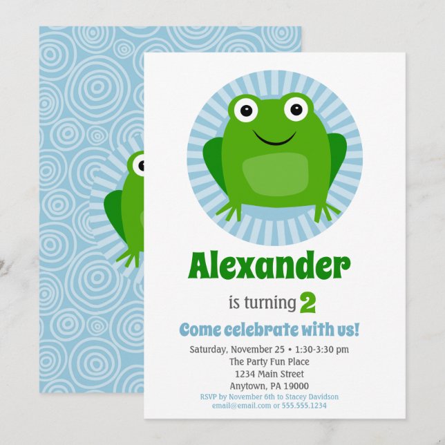 Funny Frog Boys Birthday Invitation (Front/Back)
