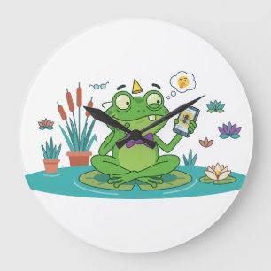 Funny Frog Browsing Smartphone Large Clock