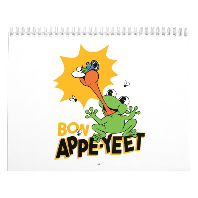 Funny Frog Catching Fly Cartoon  Classic Round  Calendar (Cover)