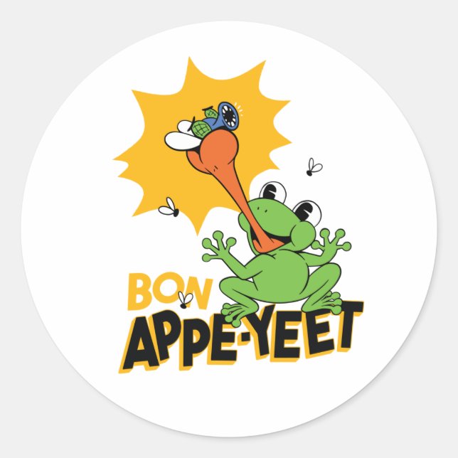 Funny Frog Catching Fly Cartoon  Classic Round Sti Classic Round Sticker (Front)