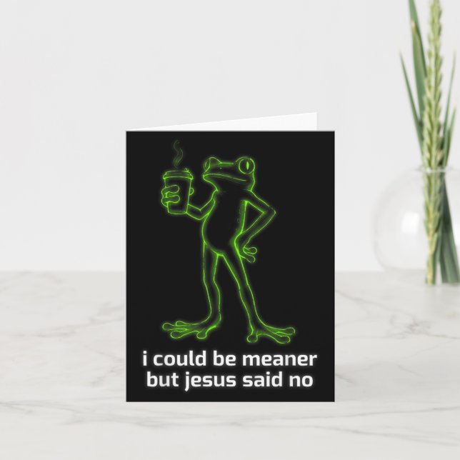 Funny Frog Coffee Lover Sarcastic Jesus Quote Card (Front)